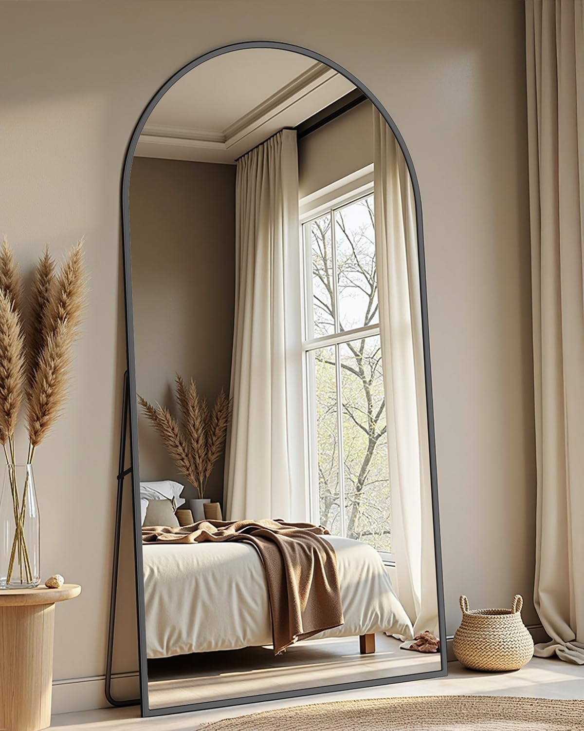 Full Length Mirror with Stand, 82x44 Arched Full Body Mirror, Large Stand Up Mirrors, Aluminum Frame Floor Standing Mirrors, Freestanding Hanging Leaning Mounted for Bedroom Living Room Black
