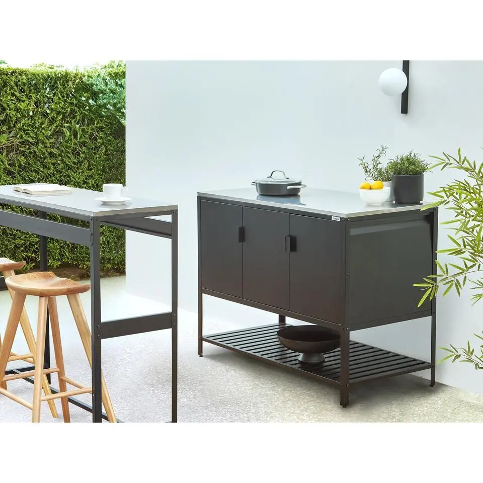 MAENZA - Buitenkeukenkast 3-deurs - Zwart - Staal