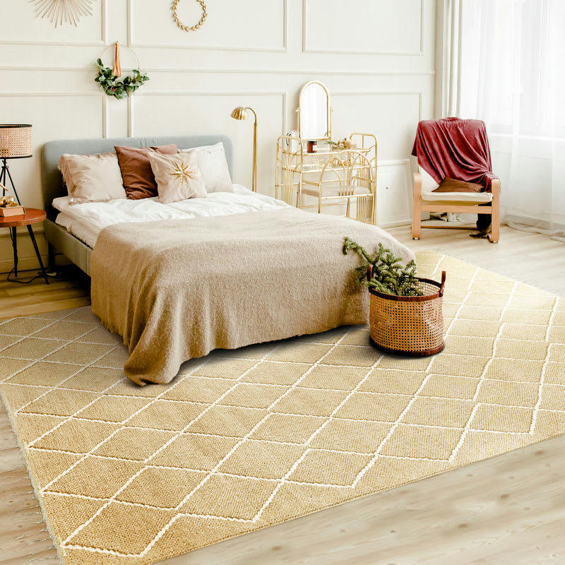 BOHO - Tapis coton motif croisillons en laine épaisse naturel 190x290