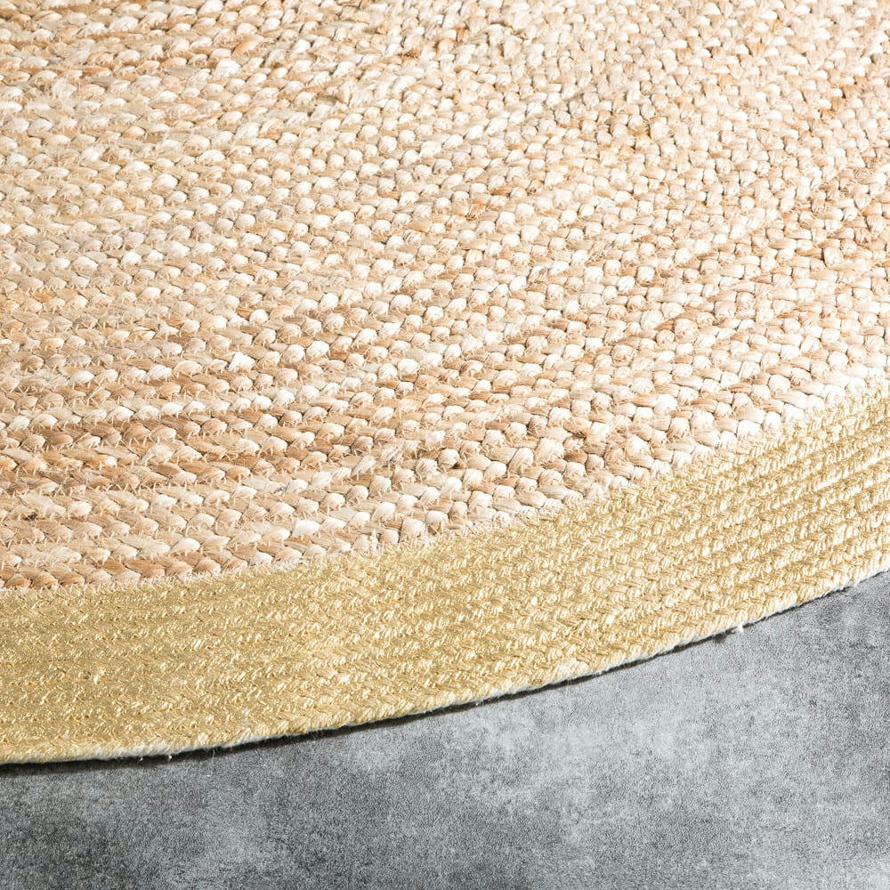 GAYA - Tapis rond tissé en jute et coton contour doré D180