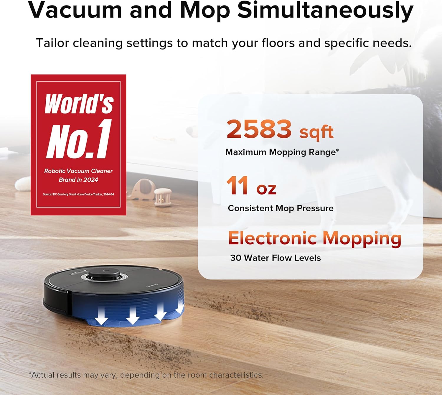 roborock Q7 Max Robot Vacuum and Mop, 30-Level Adjustable Water Flow, 4200Pa Suction, PreciSense LiDAR Navigation, No-Go Zone, No-Mop Zone, 3D Mapping, App & Voice Control, Ideal for Pet Hair