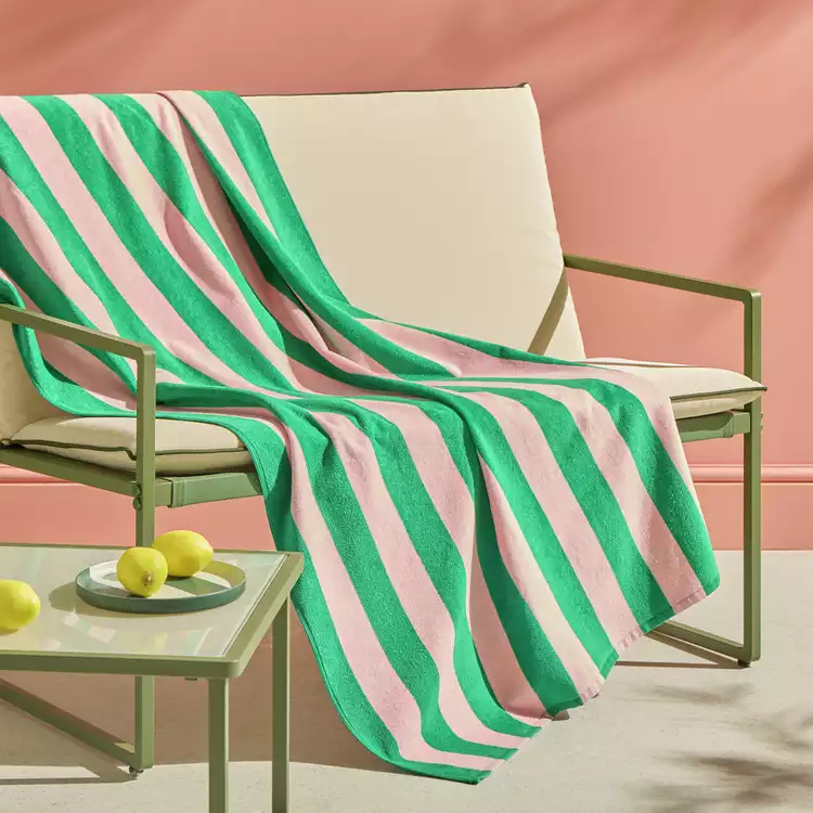 Habitat Stripe Beach Towel - Pink & Green