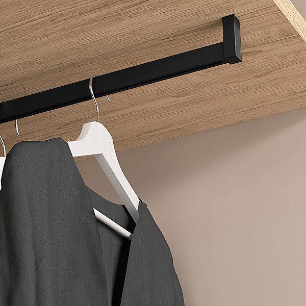 Emuca Lot de 2 rails de penderie Luxe de 0,75 m de long avec supports, Aluminium et Plastique, Peint en noir texturé