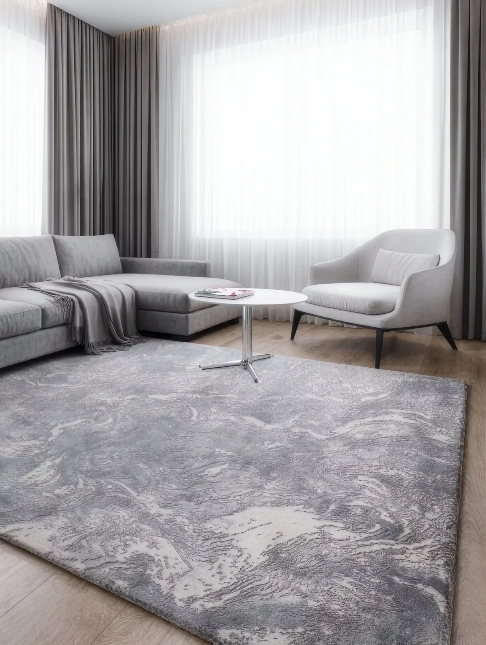 Dywan 80x150 cm stalowo, biały o eleganckiej żyłkowej strukturze inspirowany naturalnym kamieniem SALENA 9