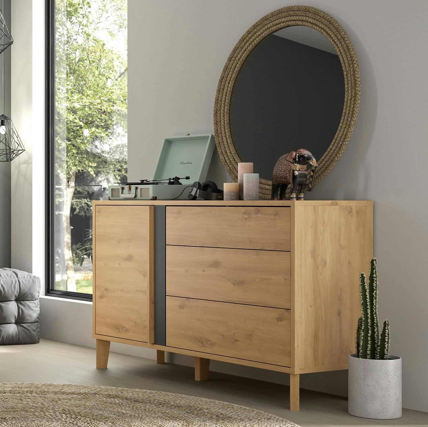 EVA - Commode 3 tiroirs effet bois clair