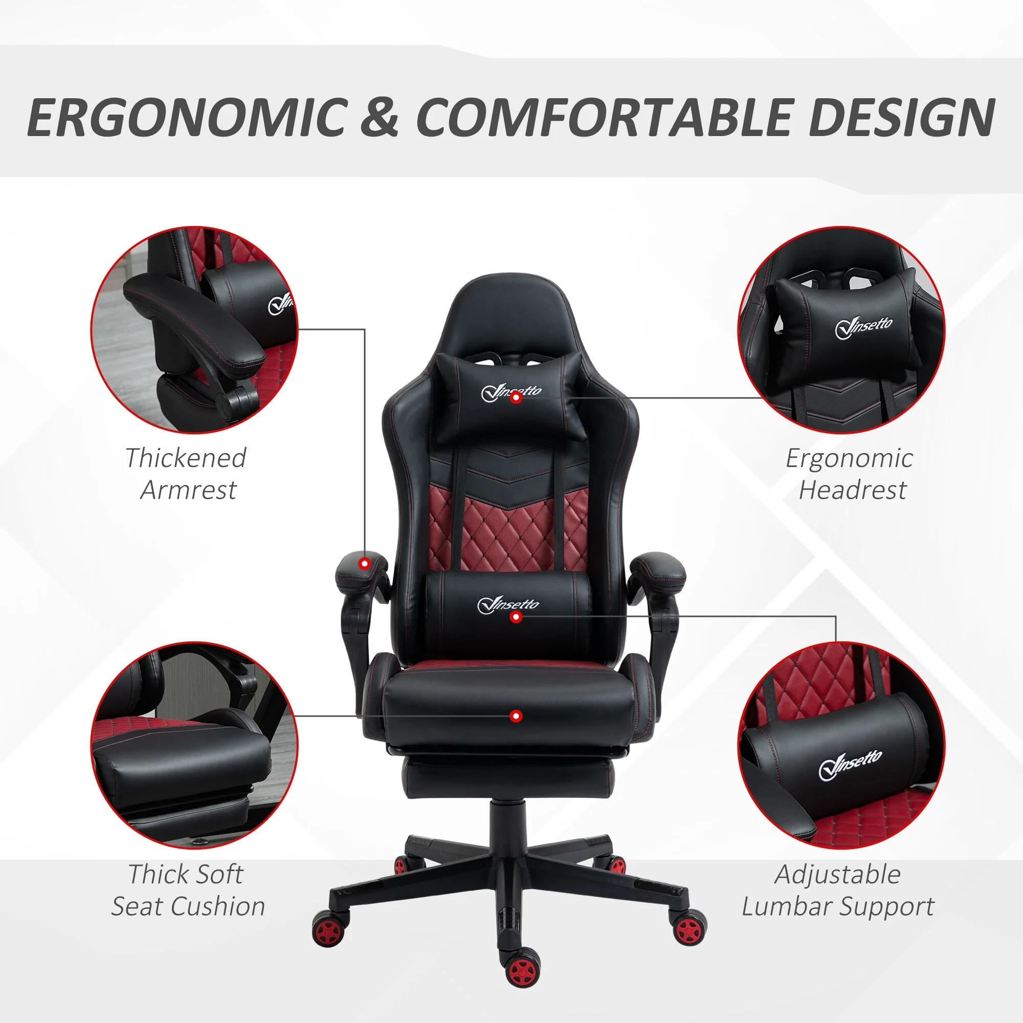 Black PU Leather 360° Swivel Racing Gaming Recliner with Footrest, Headrest, Lumbar Support, Adjustable Height