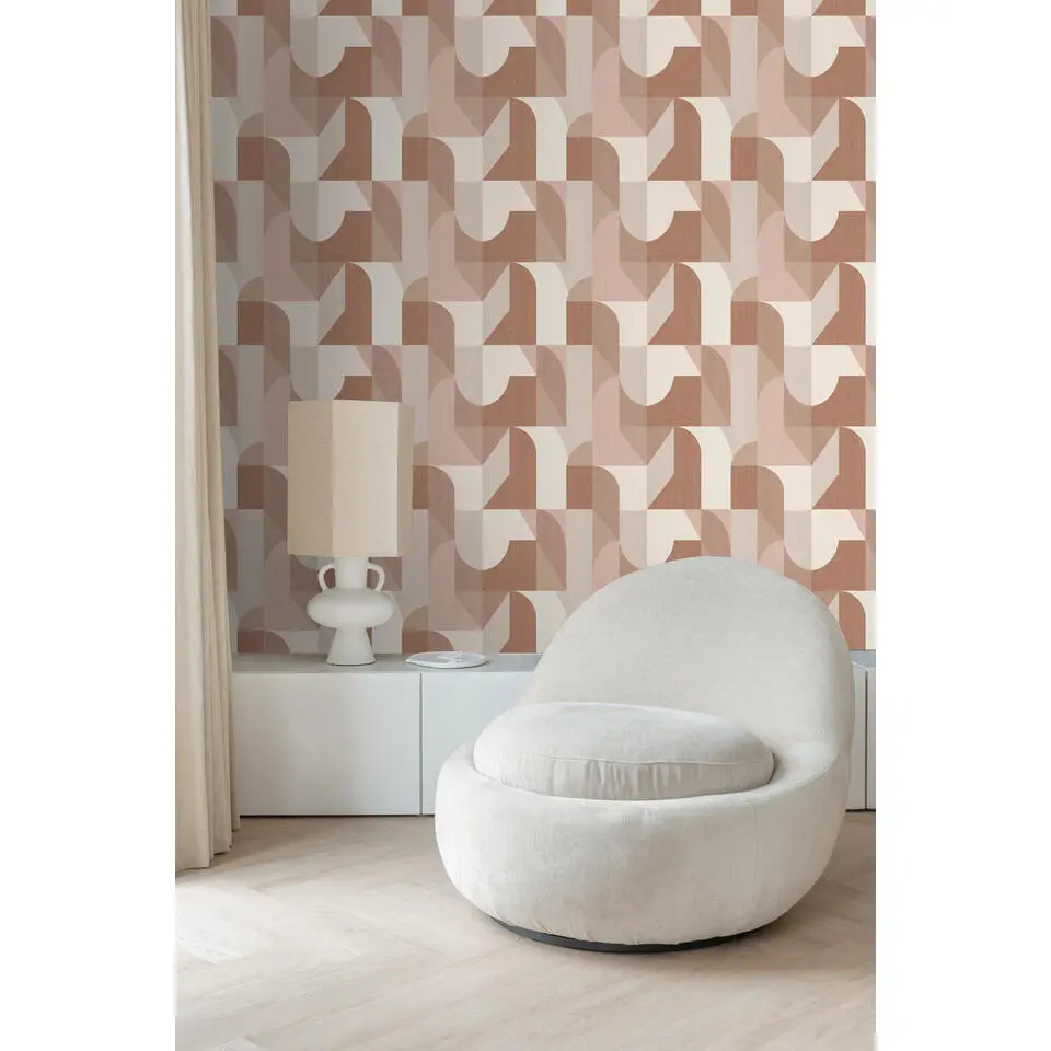 Origin Wallcoverings behang cirkels in Bauhaus stijl terracotta en beige