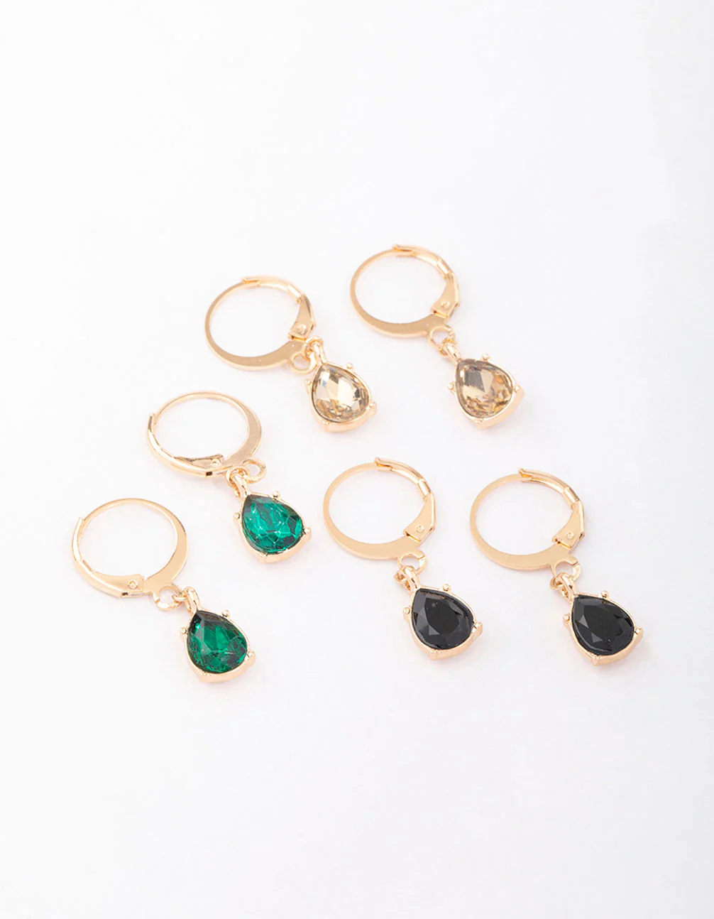 Gold Drop Pear Diamante Huggie Earring 3-Pack
