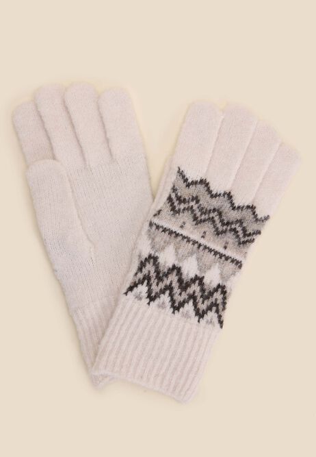 Womens Cream Fairisle Knit Gloves
