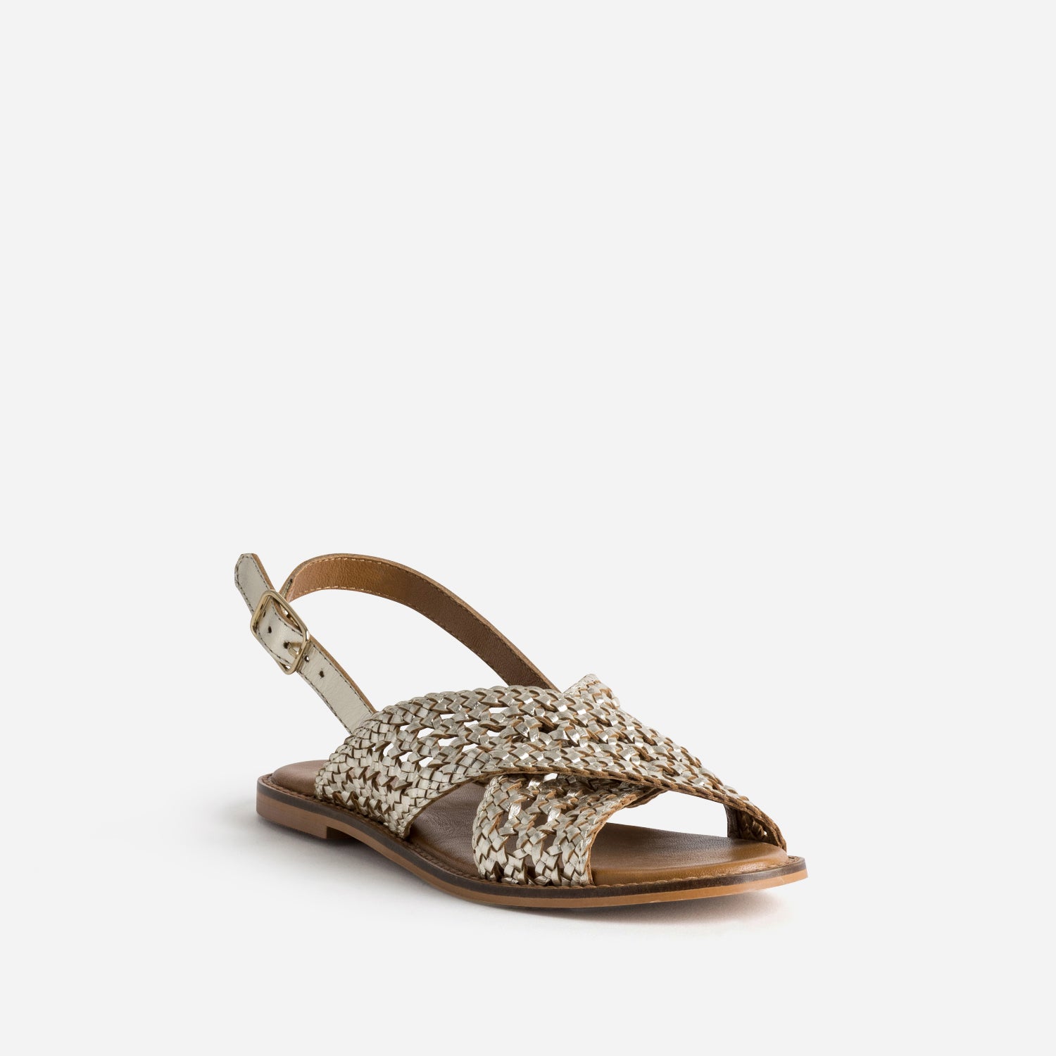 Sandale dorée cuir tressé