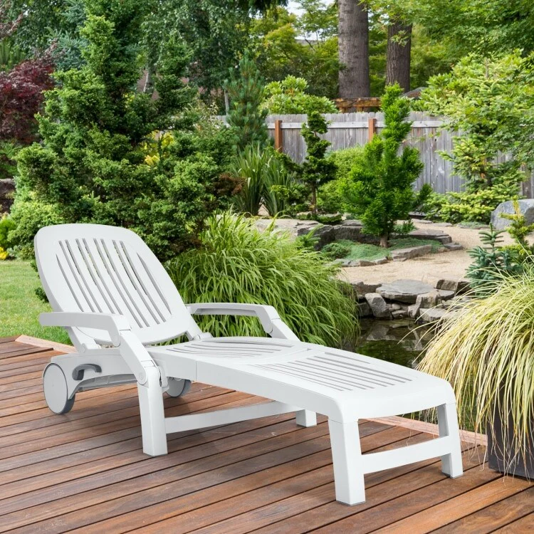 Versatile Adjustable Outdoor Sun Lounger with All-Weather Wheels - 65.5 x 29 x16.5-37 (L x W x H)