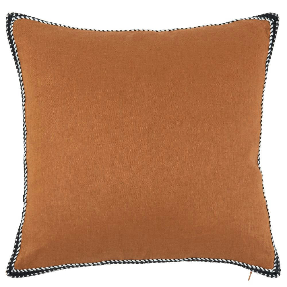 LARA - Housse de coussin en lin ocre avec galon tissé noir 40x40
