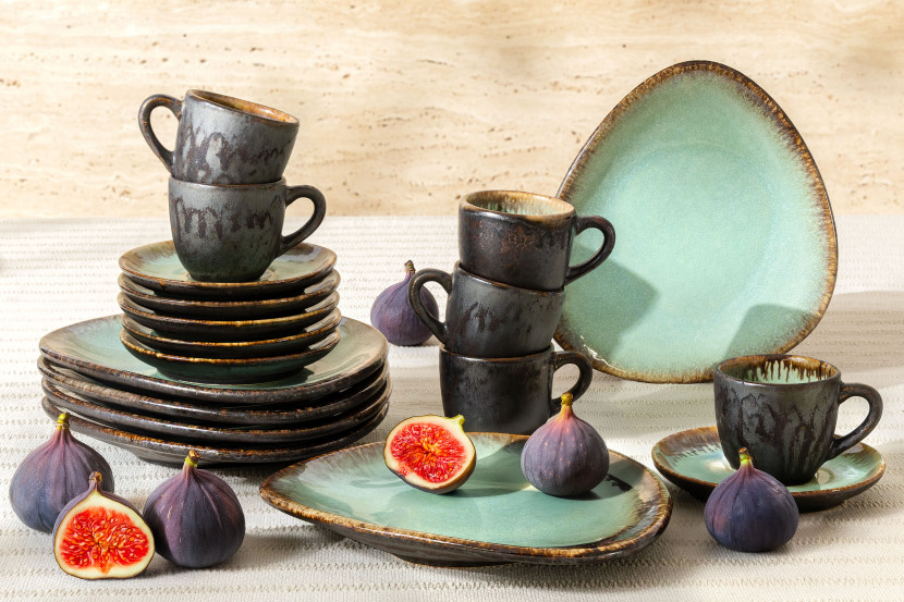 KONSIMO PRIMA Zestaw kawowy espresso 6 os. (18el.) szałwiowy handmade