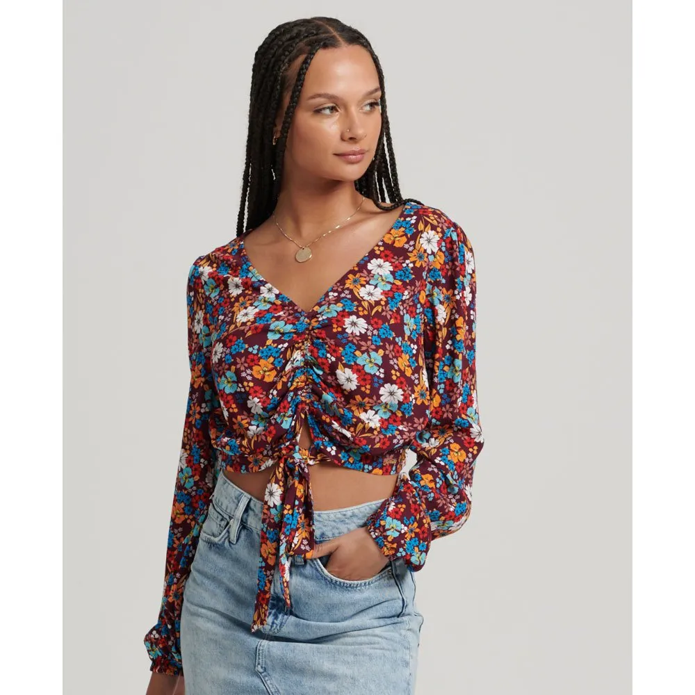 Superdry Vintage Tie Front long sleeve blouse