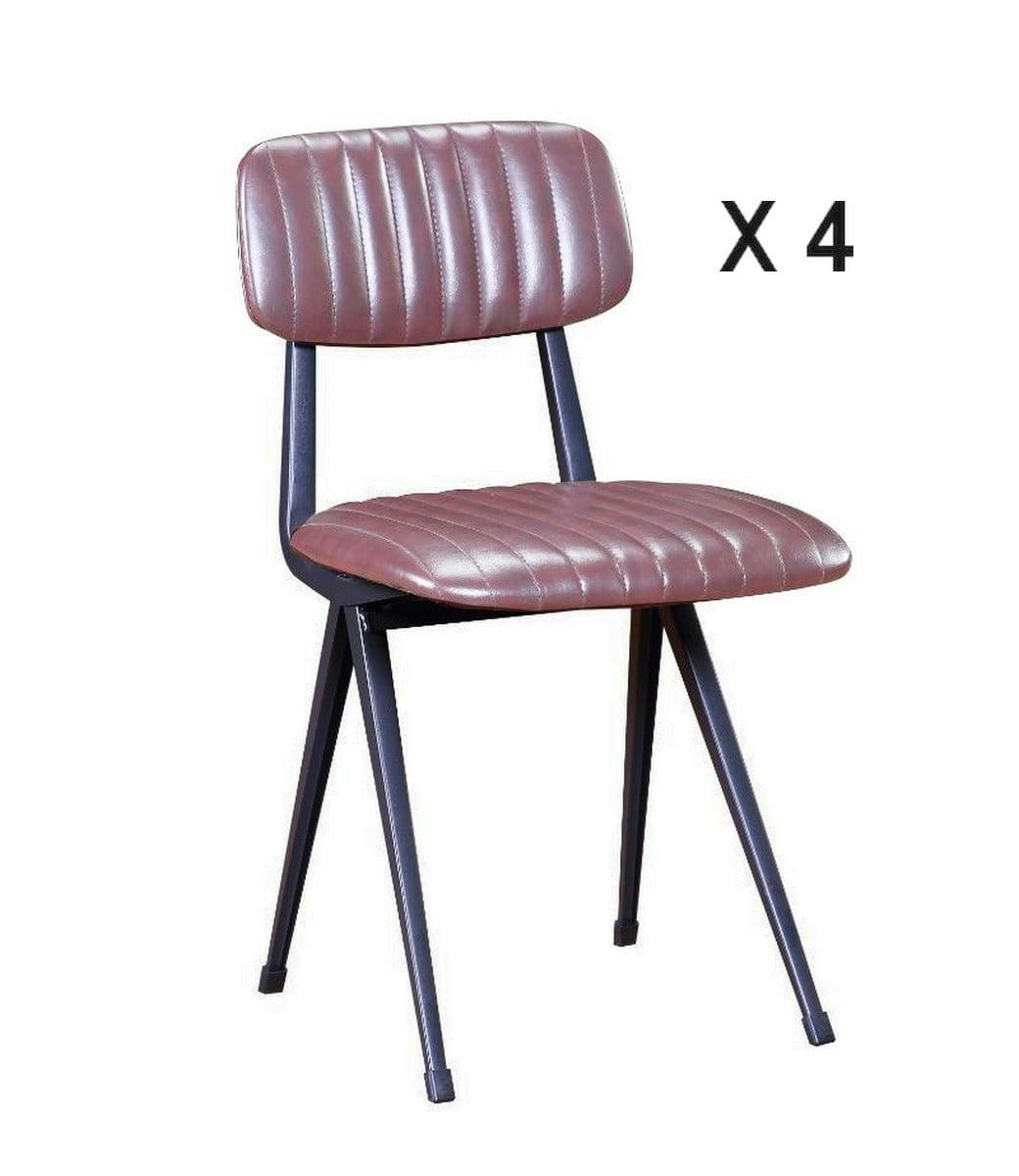 RETRO - 4 Chaises de repas aspect cuir marron