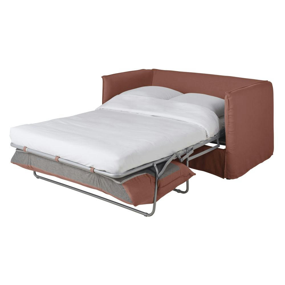 Louvain - Housse de canapé convertible 2 places en lin supérieur rouge rhubarbe