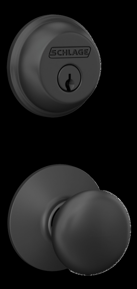 Schlage Plymouth Door Knob & Deadbolt Lock Combo, Matte Black