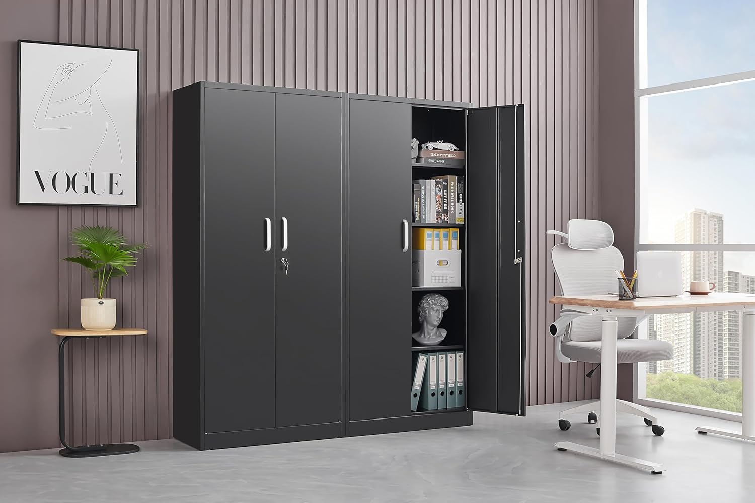 Approgreent Metal Storage Cabinet with Adjustable Shelves, Garage Cabinet with 2 Lockable Doors, Garage Storage Cabinet, Kitchen Pantry Cabinet - 71'H, Black