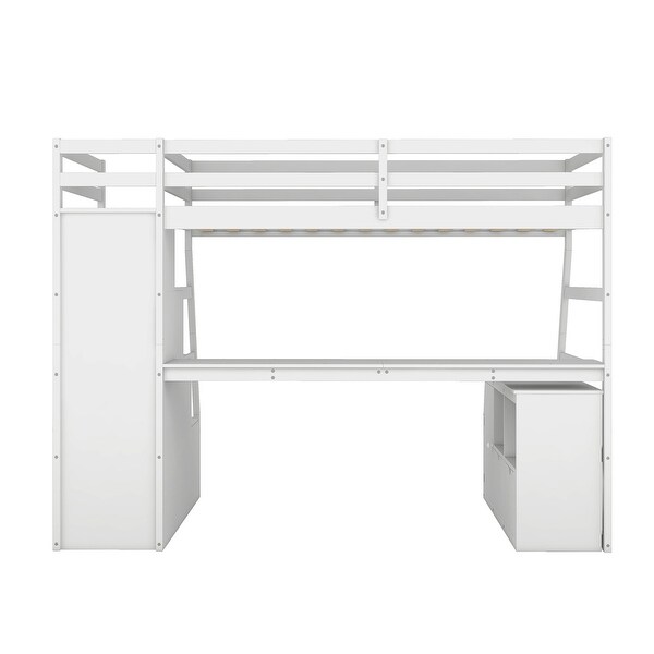 Twin Size Playhouse Wooden Loft Bed with 7 Drawers, 2 Shelves and Desk, Space-Saving Design for Kids Teens Adults