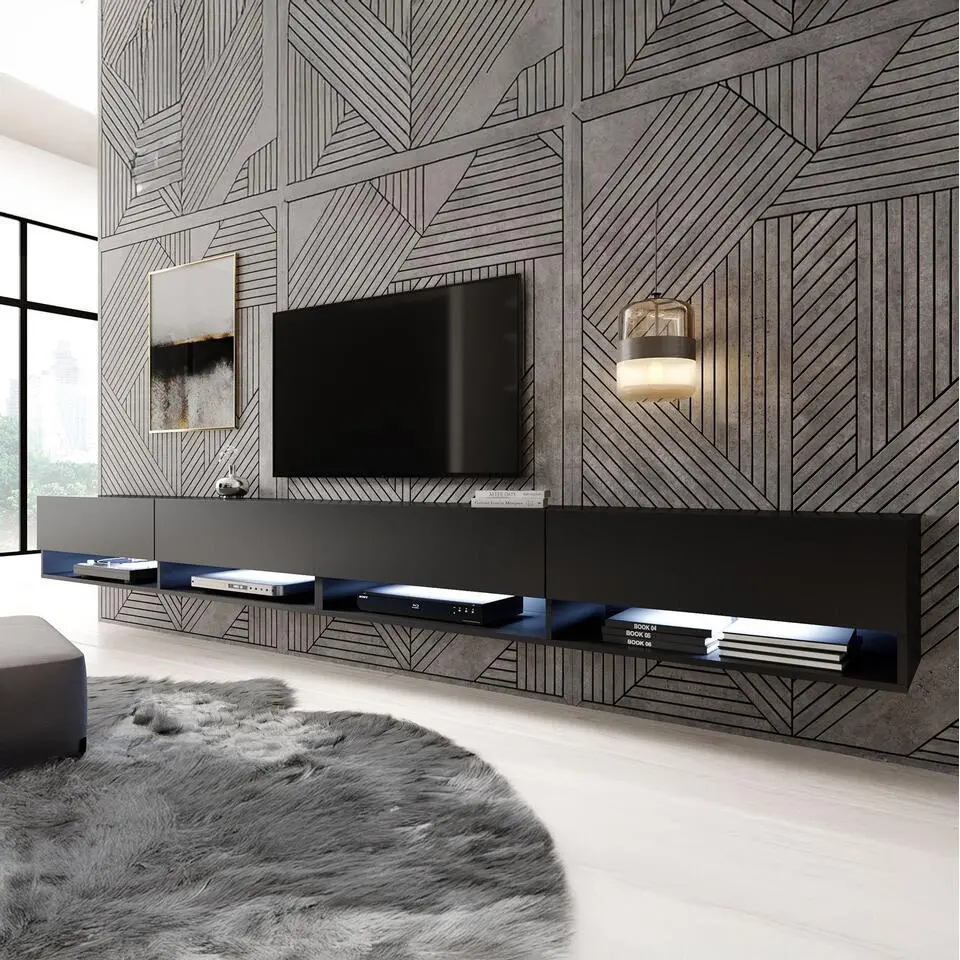 Meubella - TV-Meubel Asino LED - Mat Zwart - 280 cm