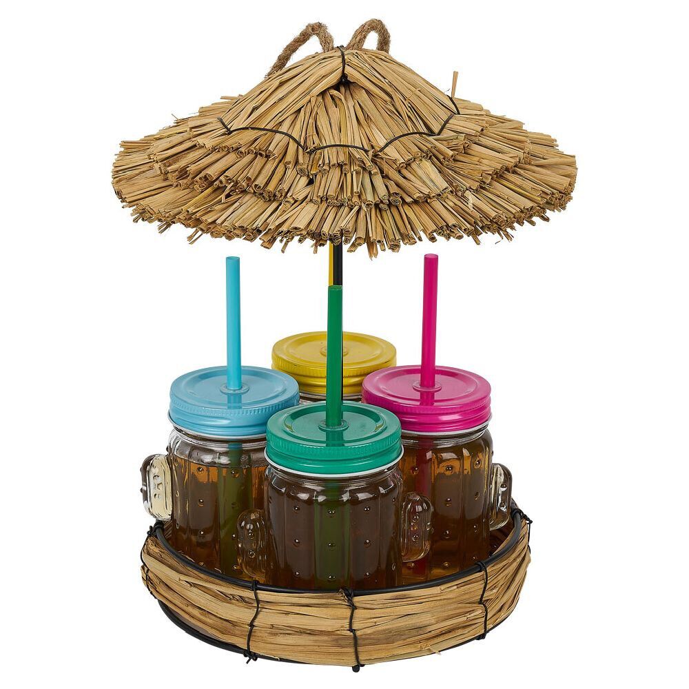Lot de 4 gobelets à paille 260ml forme cactus dans décor estival