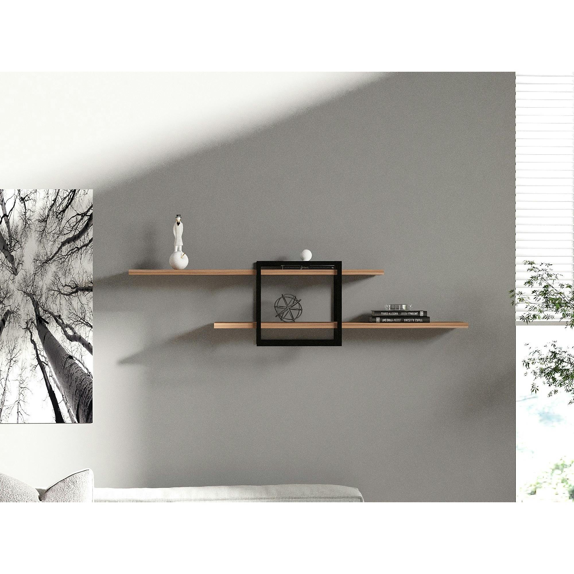 Étagère murale design effet pin - 1 cube, 2 plateaux JENA