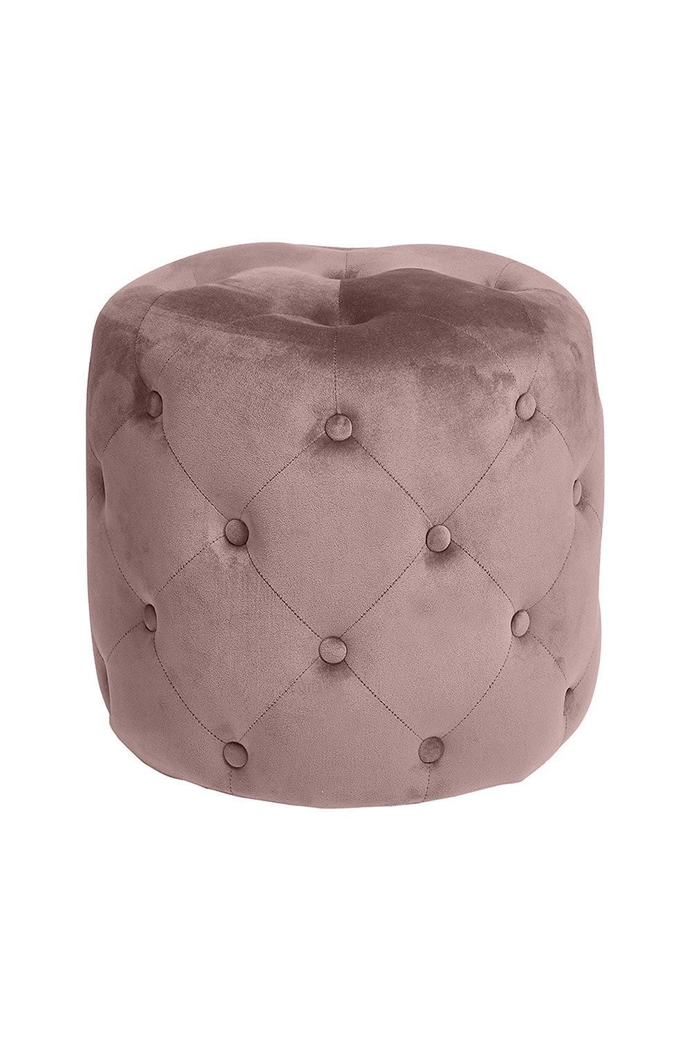 Ruma Blush Pink Quilted Velvet Double-Stitched Button Pouffe