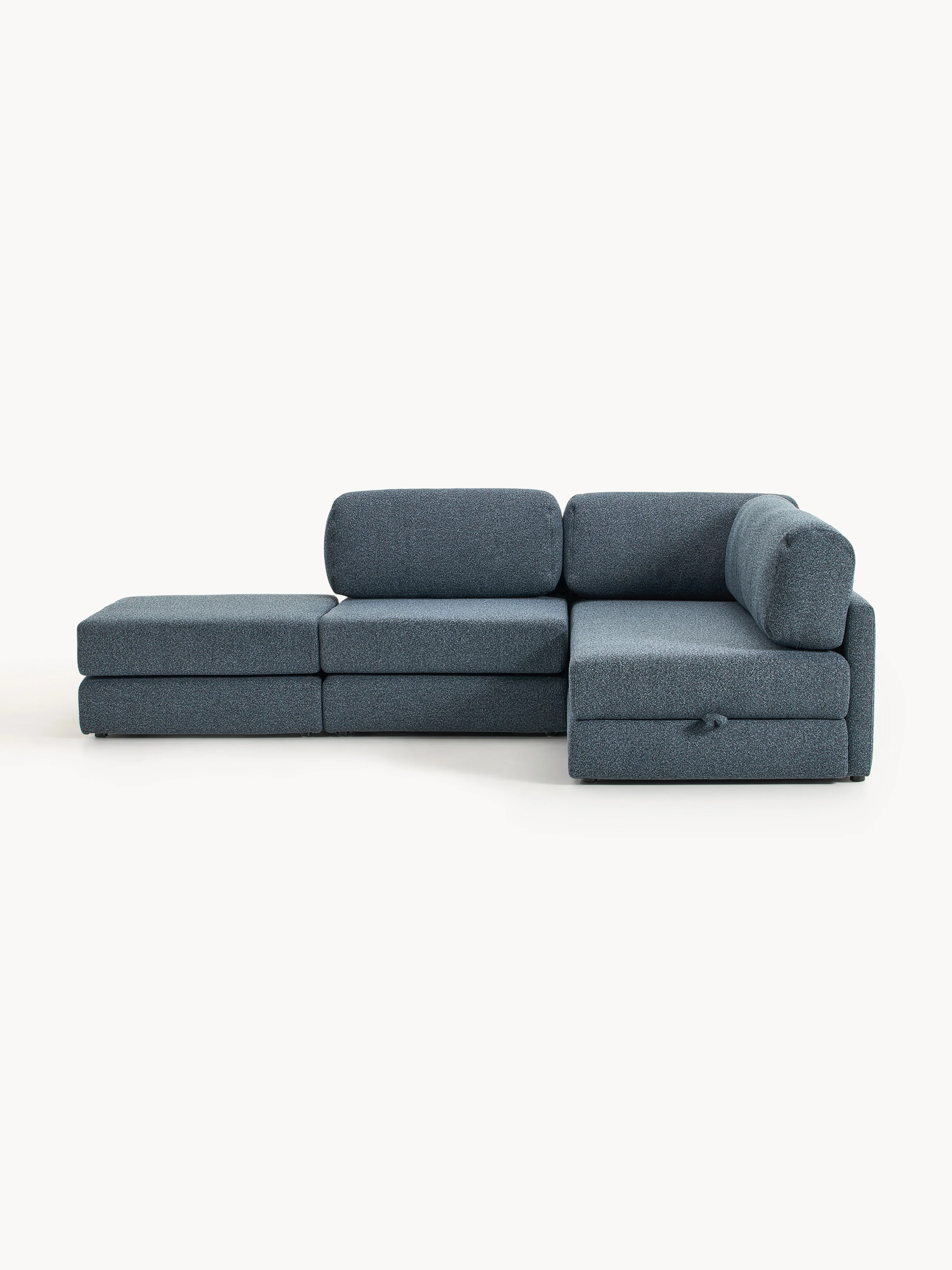 Bouclé-Eck-Schlafsofa Ladina mit Stauraum