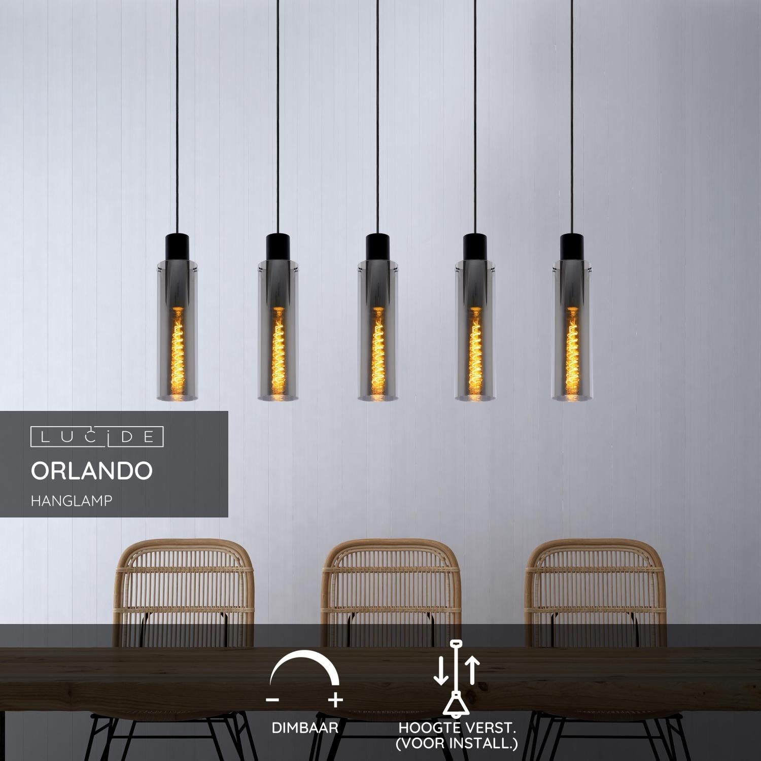 Orlando 5 cluster hanglamp lineair fumé