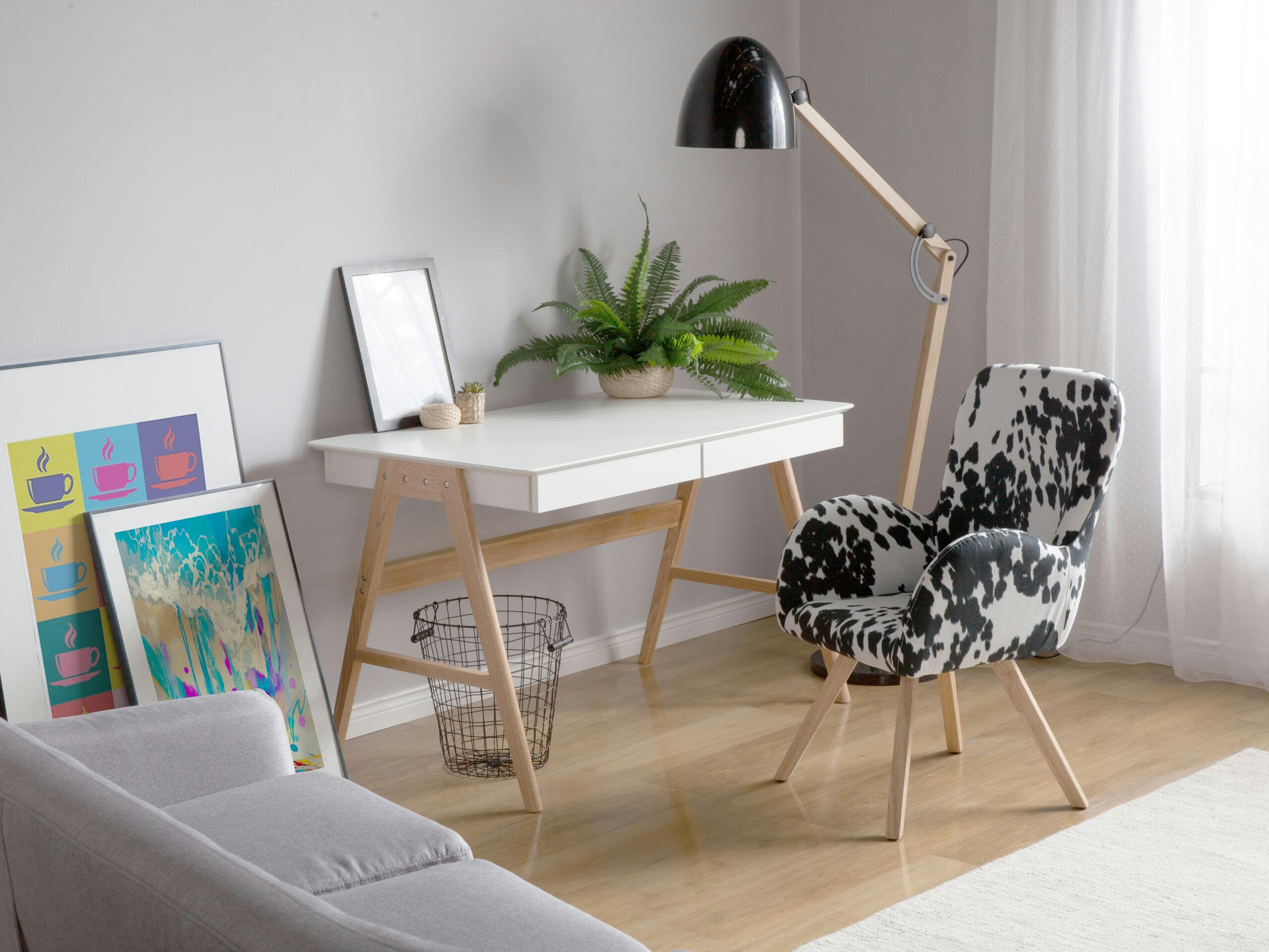 BJARN - Fauteuil en tissu tapissé motif peau de vache