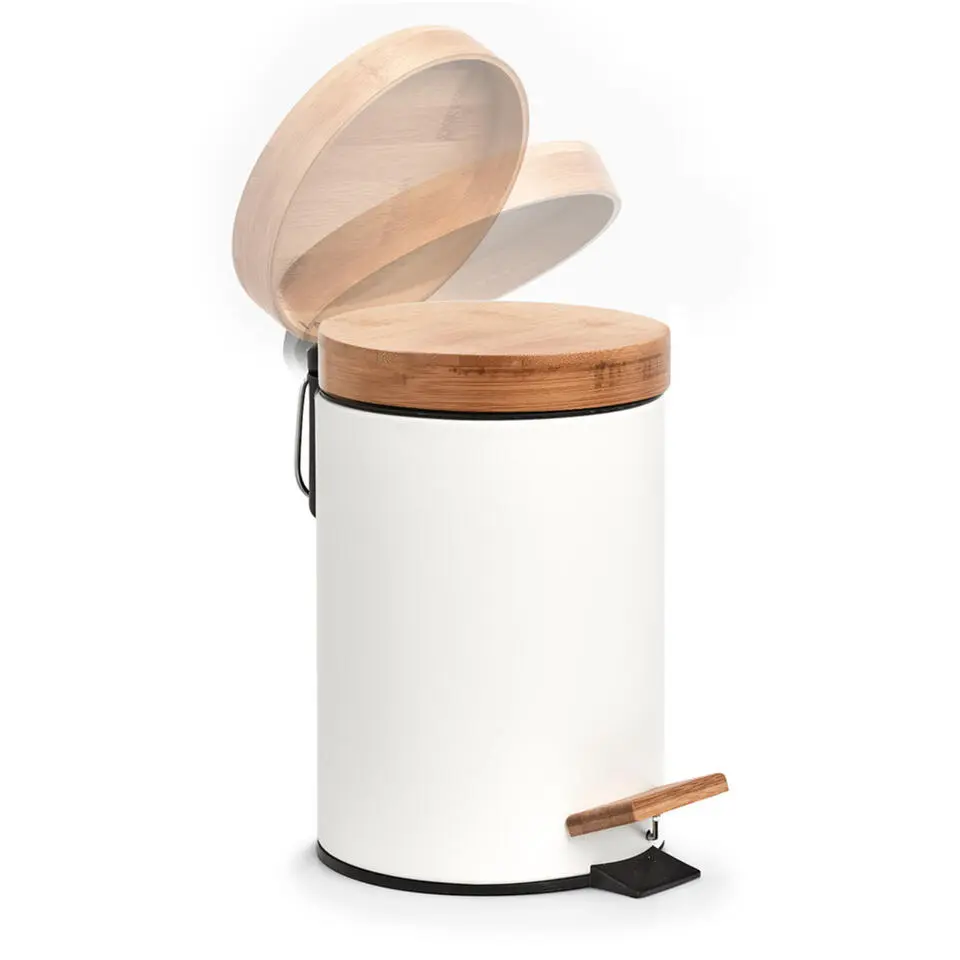 Zeller Pedaalemmer - 3L - wit - metaal en bamboe - 24 cm - toilet