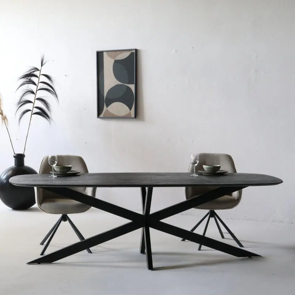 Eettafel Deens Ovaal - Zwart - Mangohout - 240 cm - Tafel Jordan