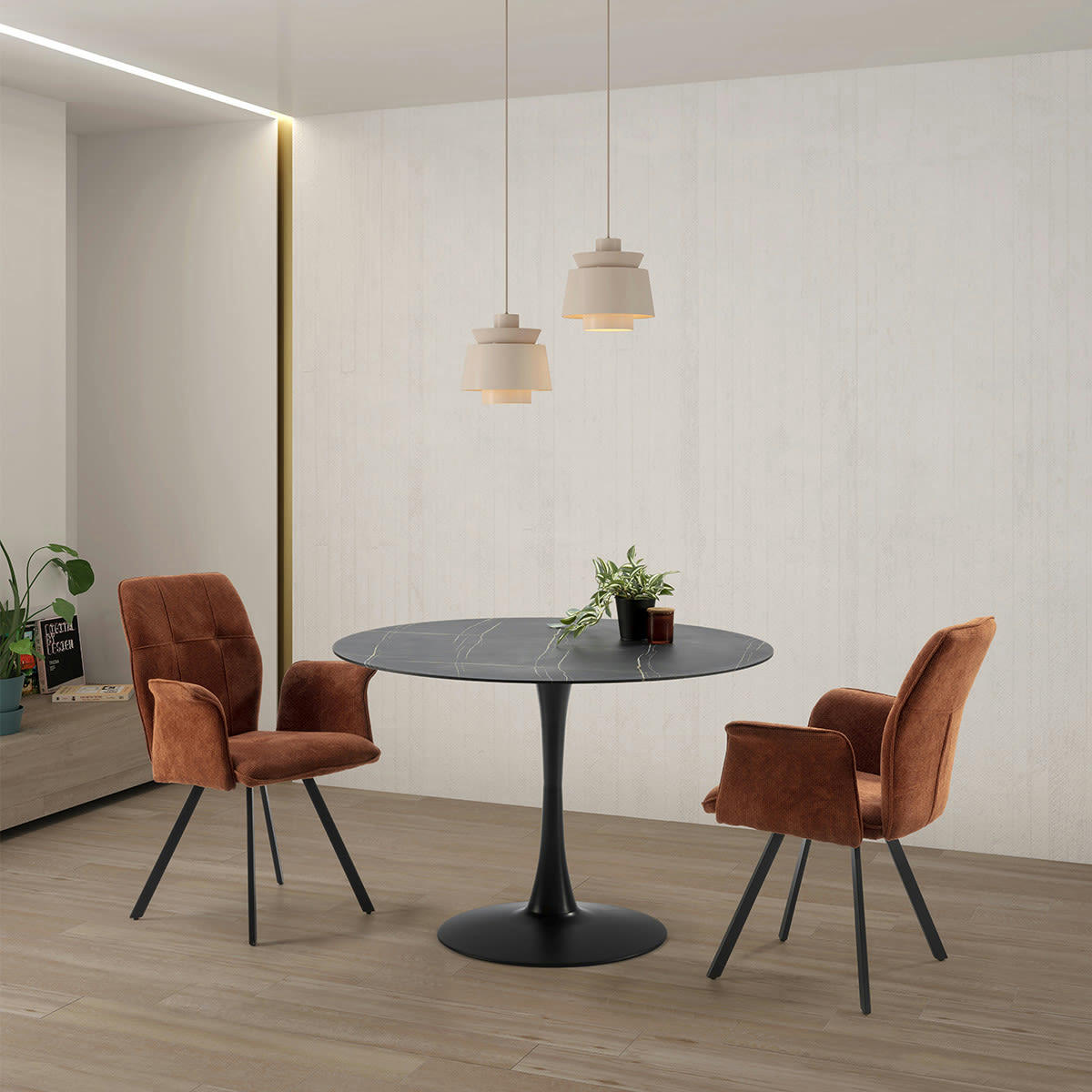 ALANN - Lot de 2 fauteuils de table en tissu rouille