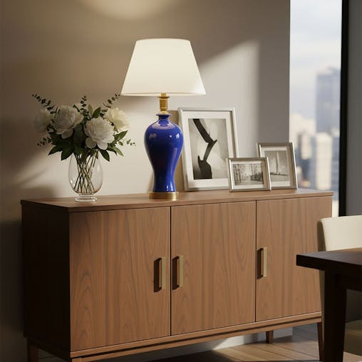 SOGA Blue Ceramic Oval Table Lamp with Gold Metal Base