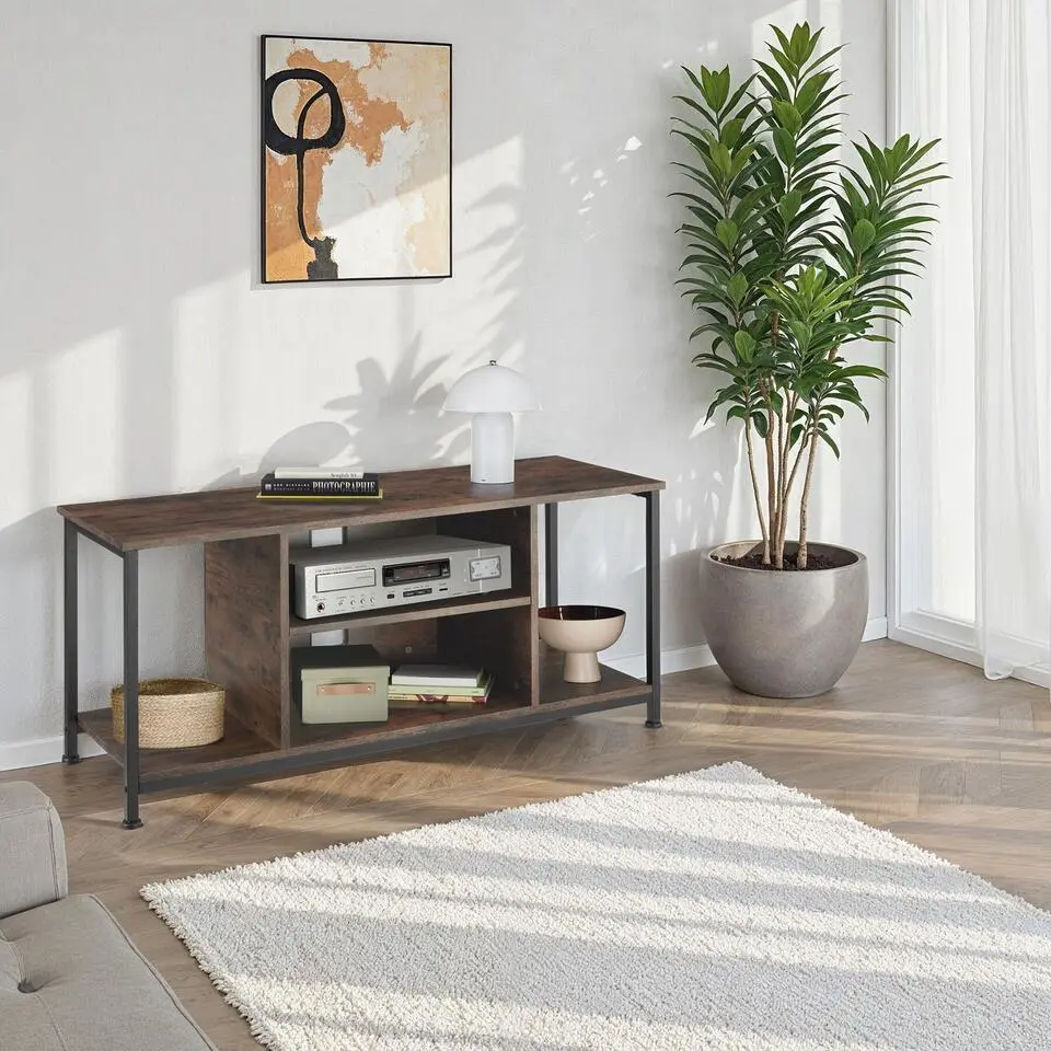 tectake TV-meubel met 4 open vakken en verstelbare plank