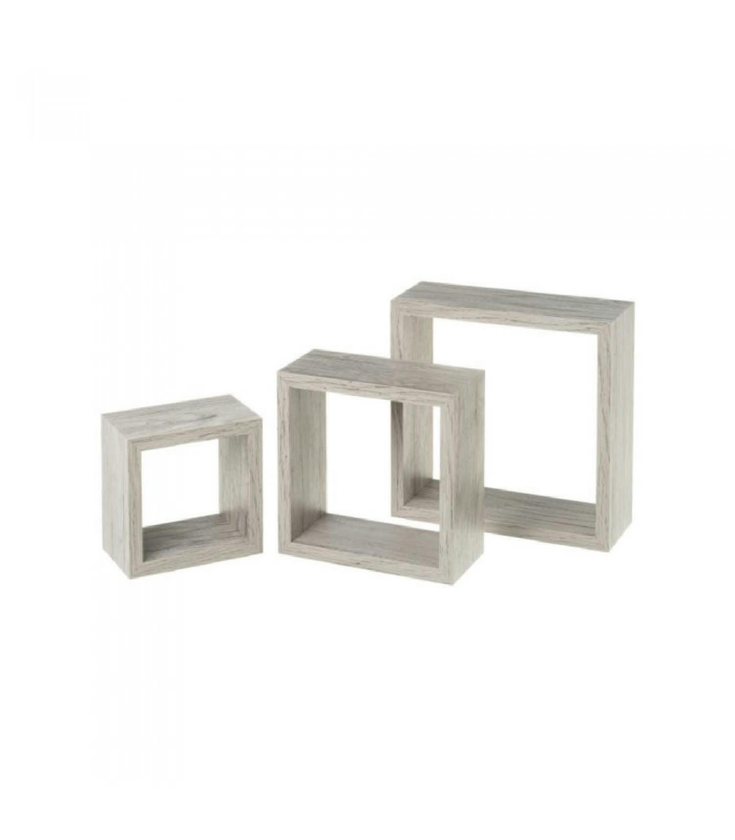 - Set de 3 Étagères Murales Carrées en Bois Gris - 25X25X9cm