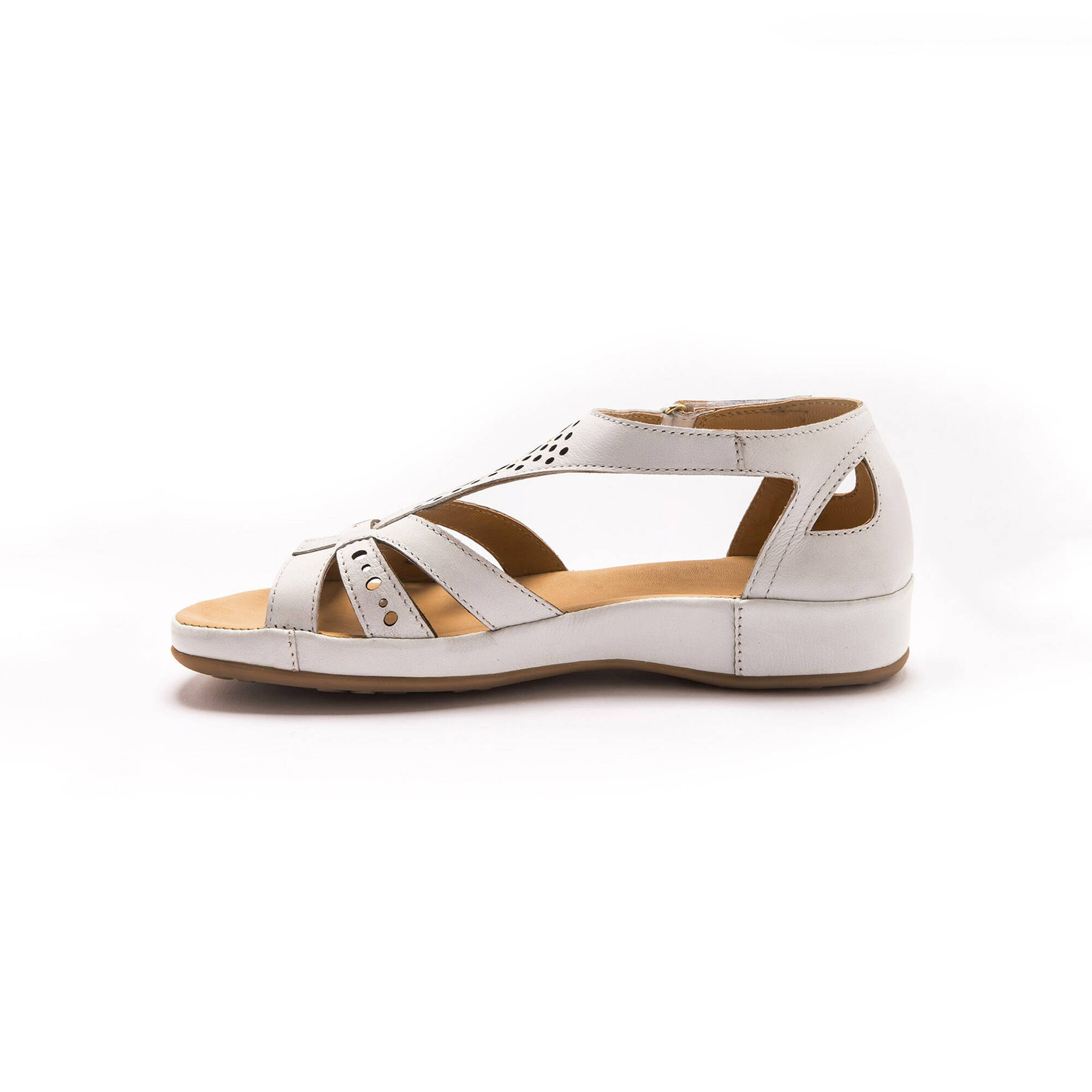 Sandales cuir multibrides ajourées, largeur confort