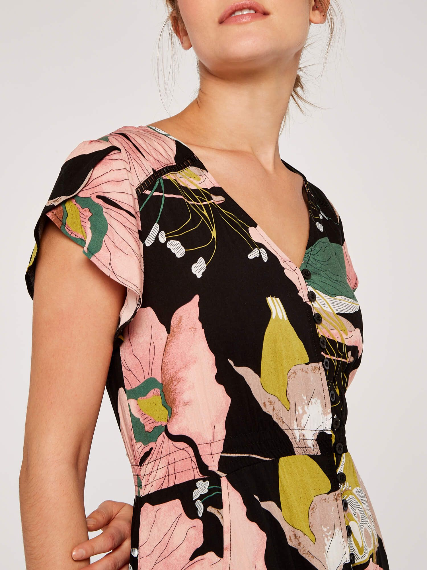 Apricot Graphic Floral Print Maxi Dress