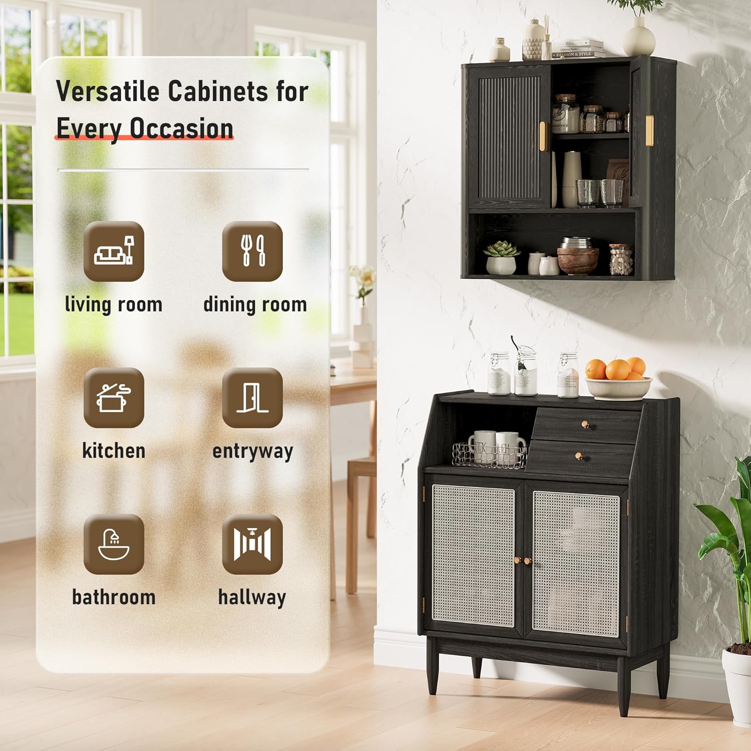 INNOD Bathroom Wall Cabinet, Wall-Mounted Medicine Cabinet with Adjustable Wood Shelf & Doors, Floating Bathroom Cabinet Over Toilet for Laundry Room & Kitchen & Living Room (Black)