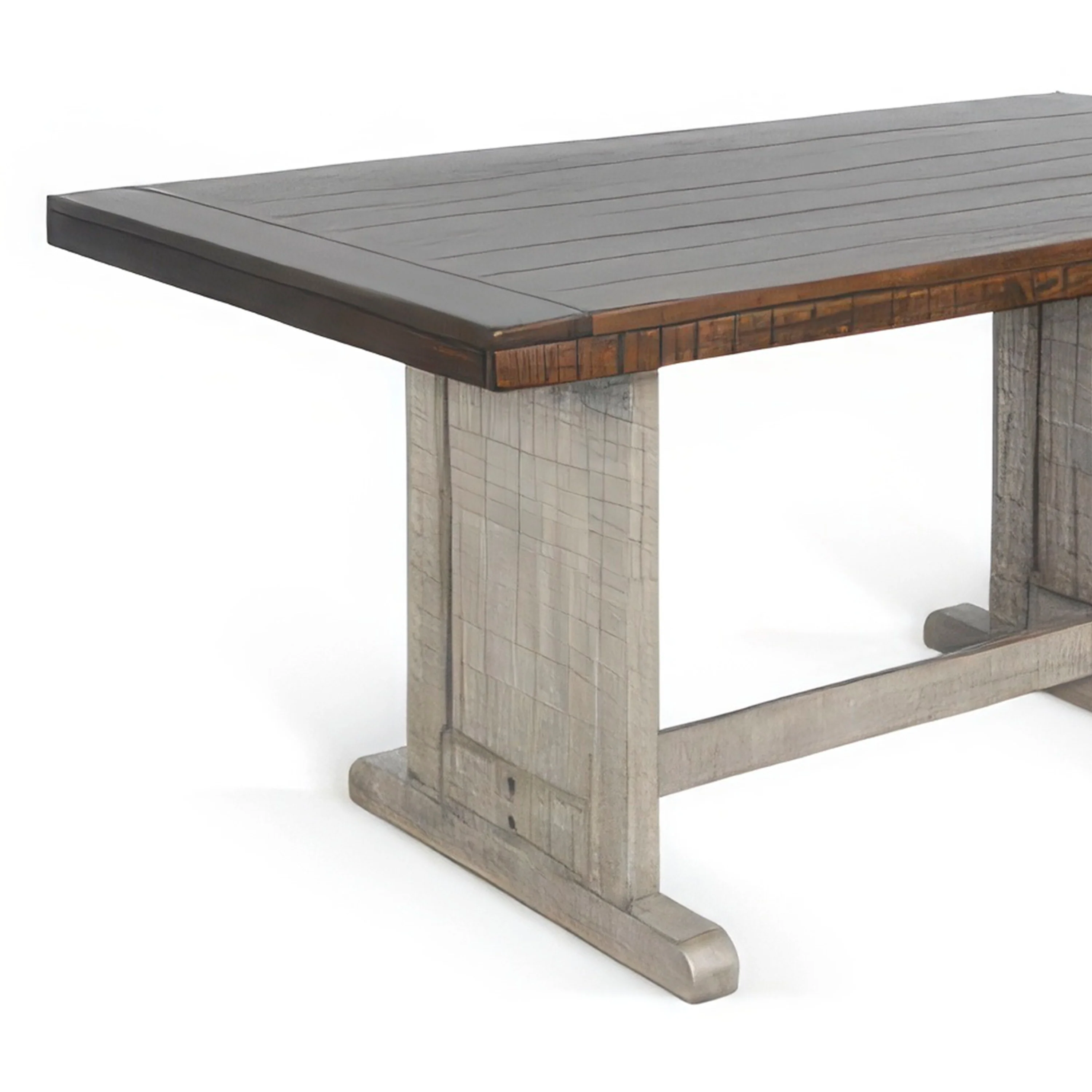 Camie Dining Table, 60 Inch Rectangular Plank Top, Dark Brown n Gray