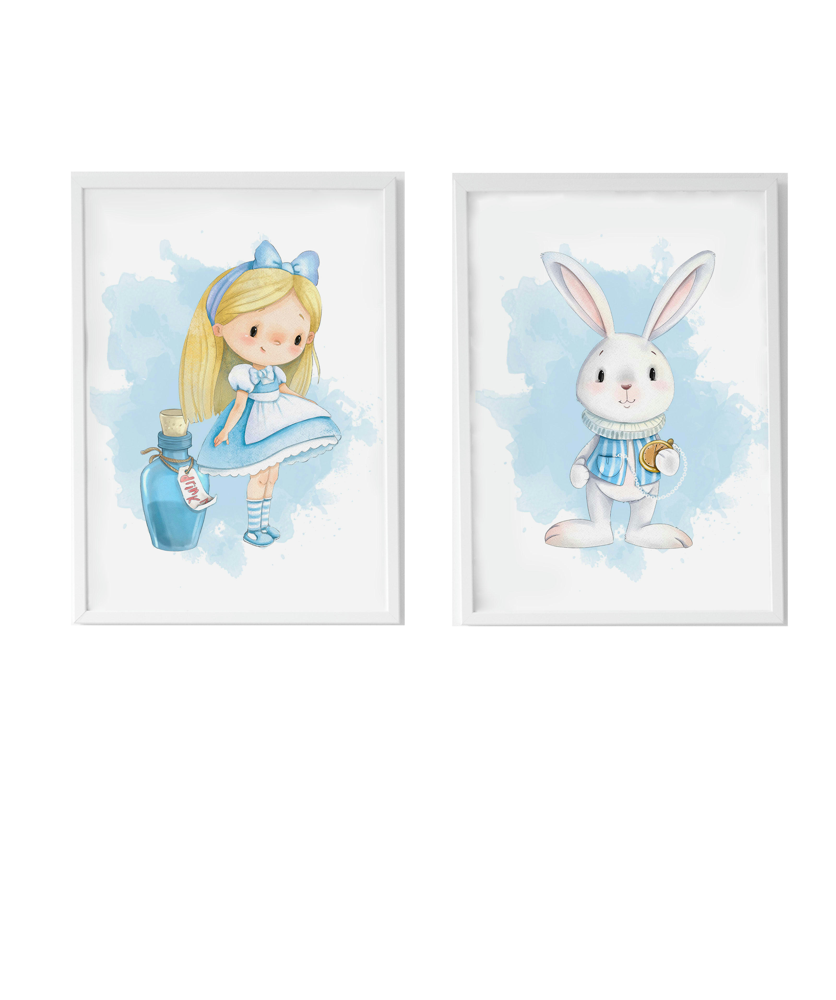 DECOWALL - Pack encadré bois blanc impression le lapin Alice et potion 43X33 cm