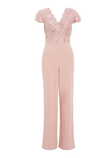 Quiz Pink Lace Sequin Palazzo Jumpsuit