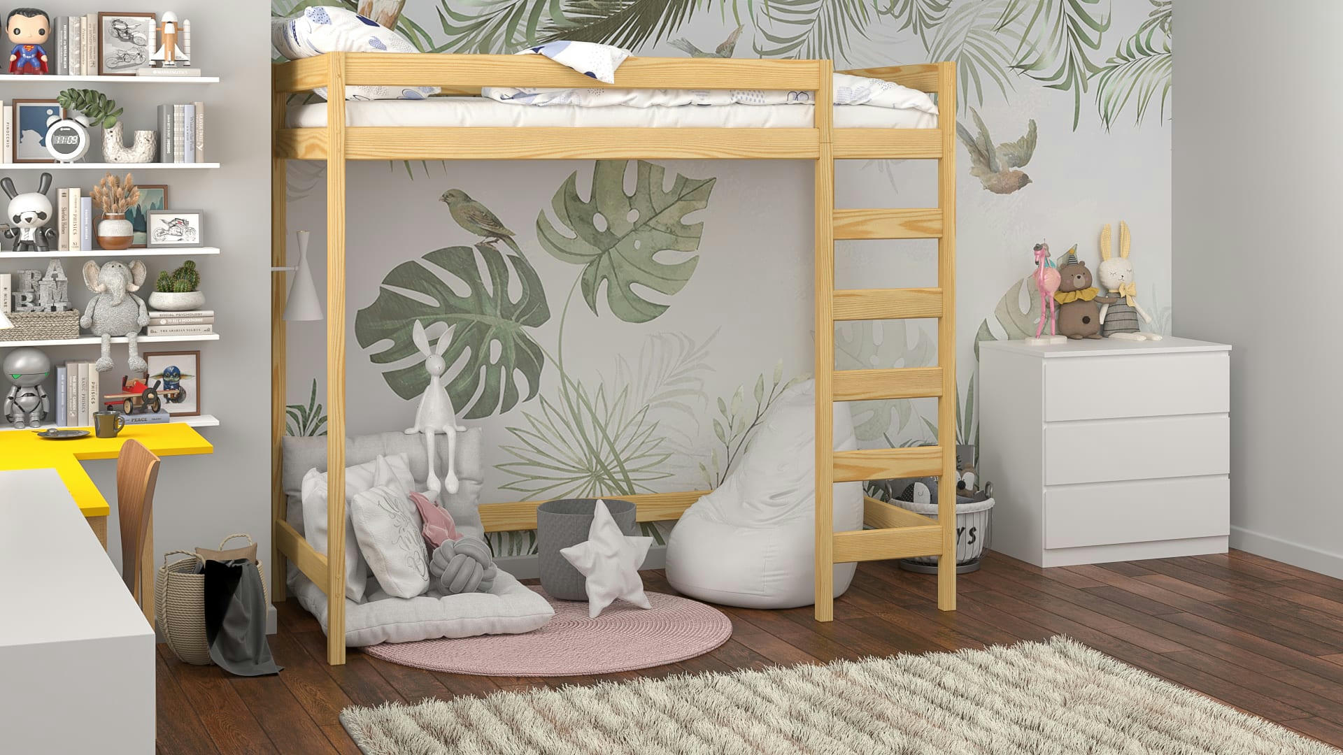 - Lit mezzanine en pin massif 180x80 naturel