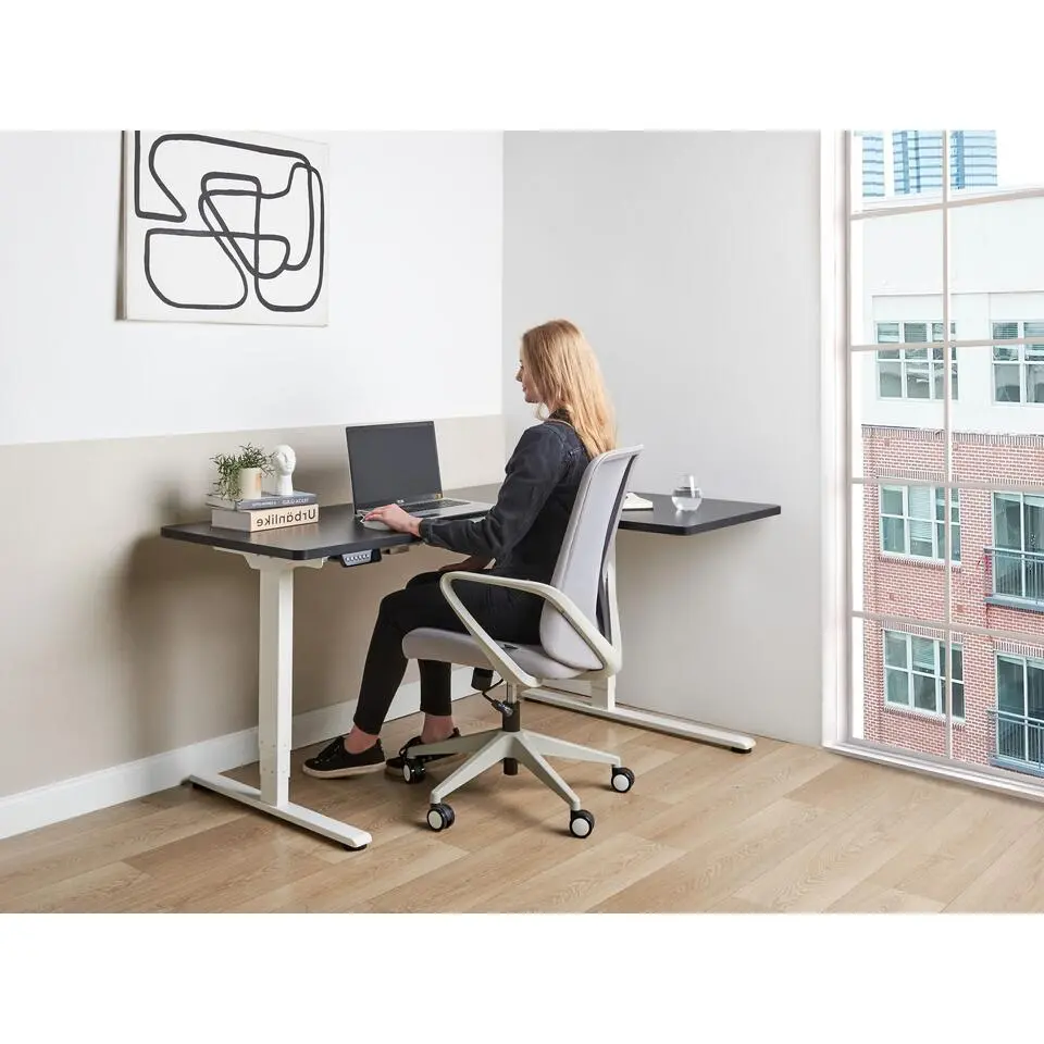 DESTINES - Elektrisch bureau - Wit/Zwart - Rechtszijdig - Vezelplaat