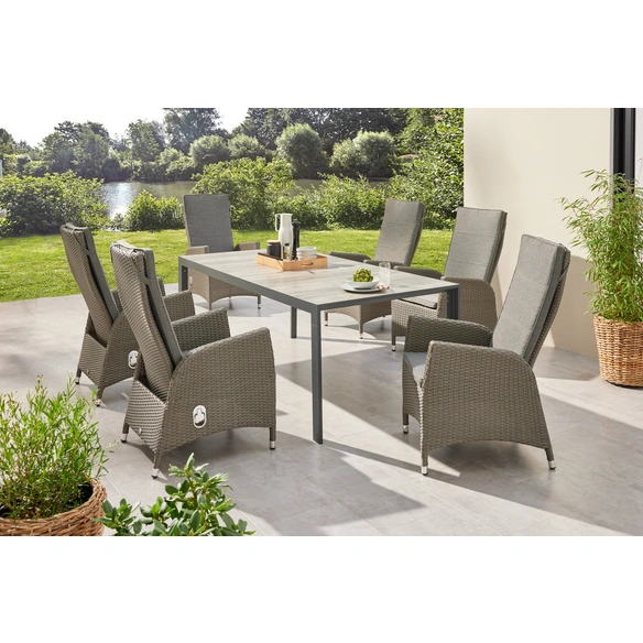 Gartenmöbelset »New Jardel«, 7-teilig, 6 Stühle, 1 Tisch, Aluminium/Kunststoffgeflecht, grau
