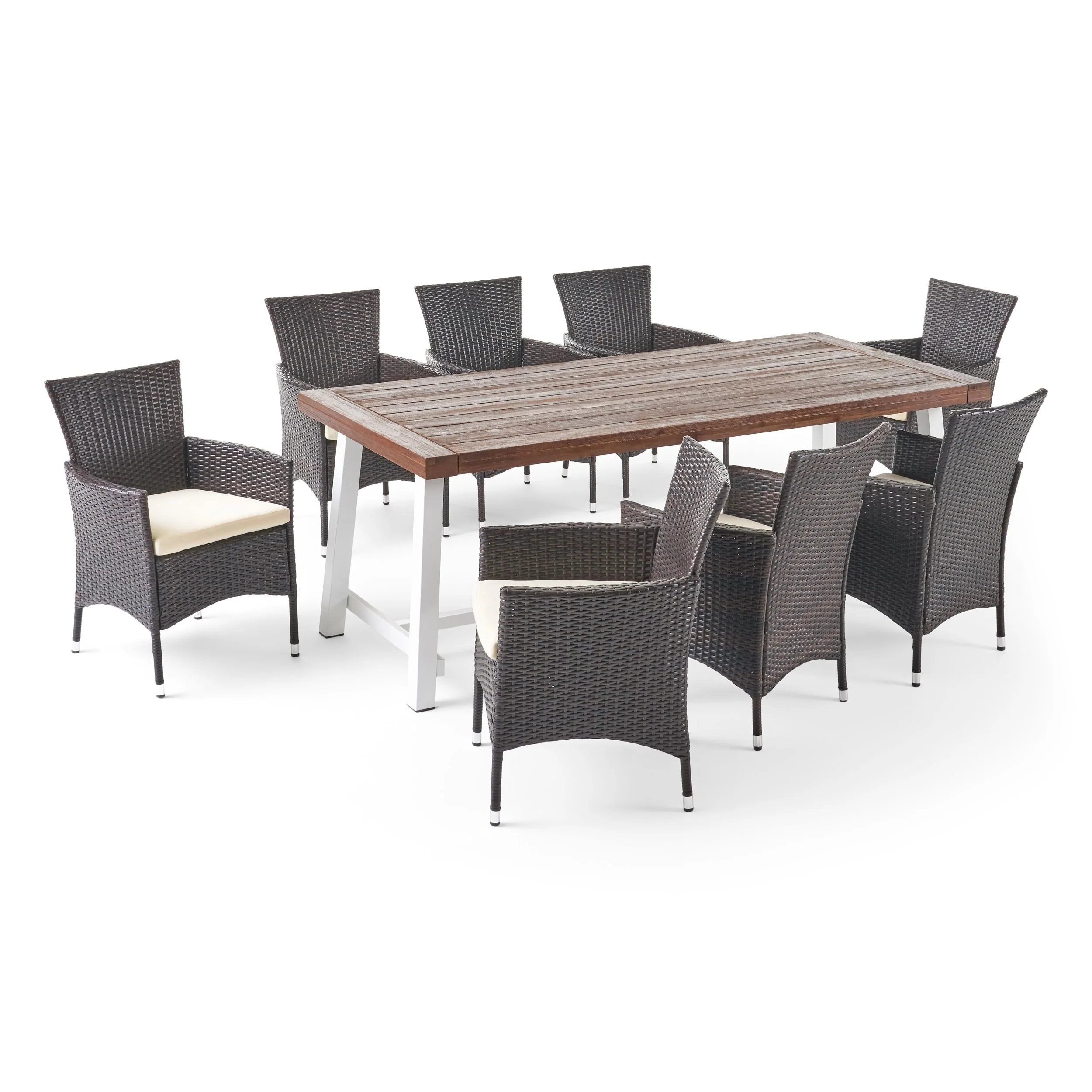 Flamingo Outdoor 8 Seater Wood and Wicker Dining Set by Christopher Knight Home