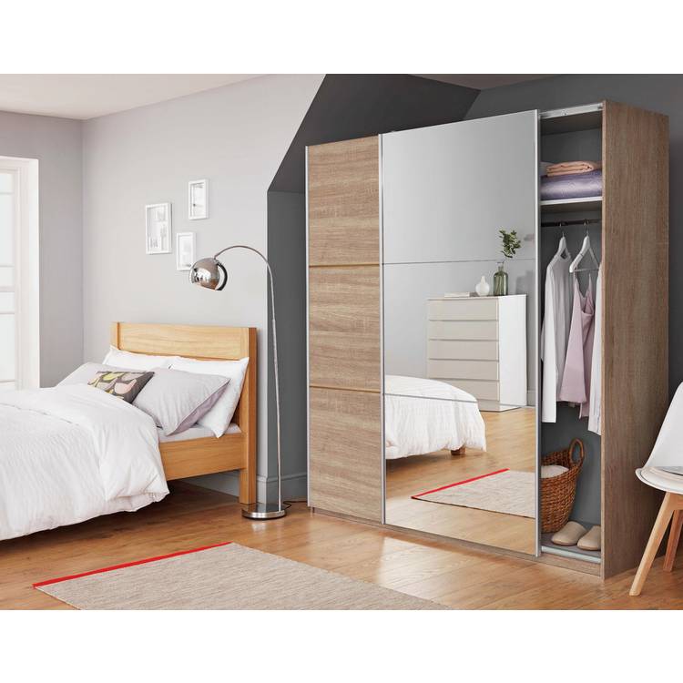 Habitat Holsted Half Mirror 180cm Sliding Wardrobe - Grey