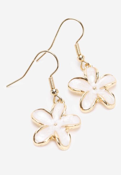 Womens Gold Pearl Flower Drop Earrings
