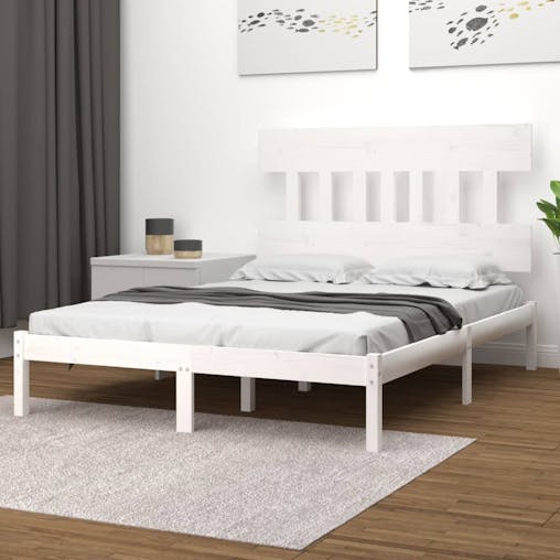 NNEVL Bed Frame White Solid Wood 137x187 cm Double Size