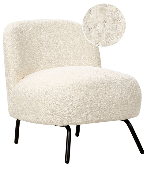 Fotel boucle w stylu retro złamana biel